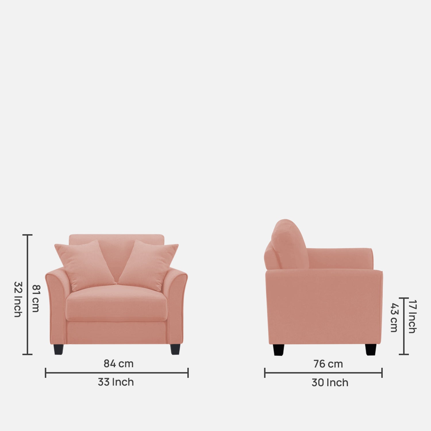 Daroo Velvet 1 Seater Sofa In Blush Pink Colour