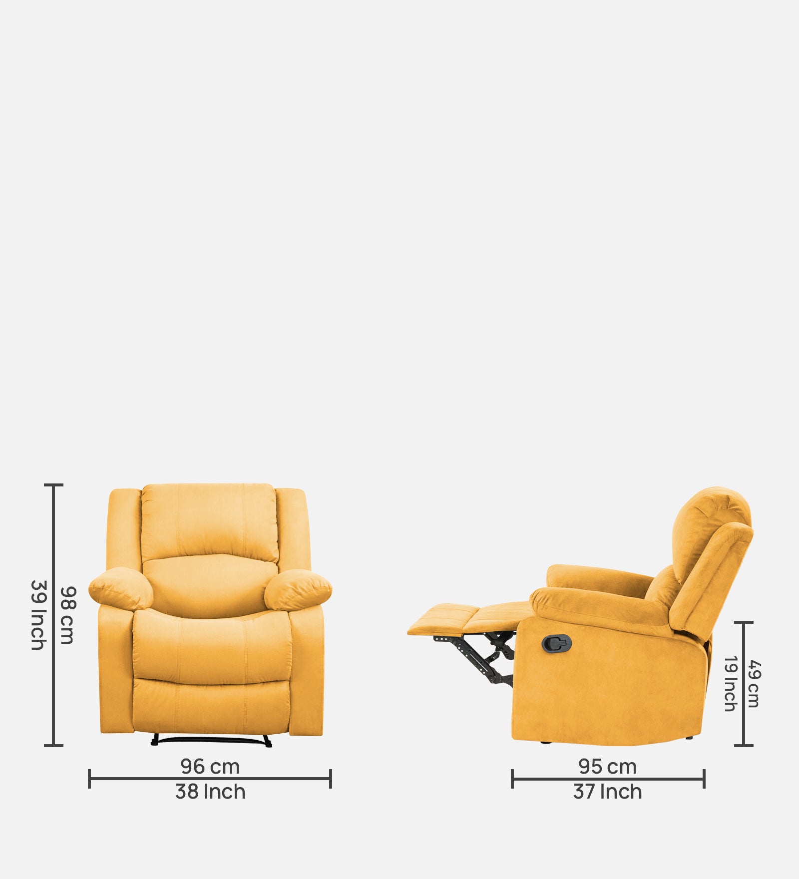 Henry Velvet Manual 1 Seater Recliner In Turmeric Yellow Colour