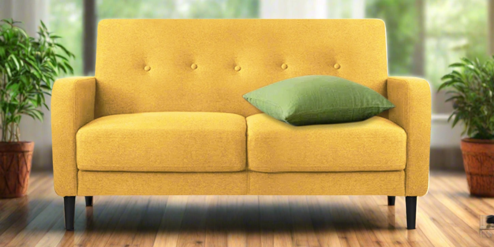 Marq Fabric 2 Seater Sofa in Bold Yellow Colour