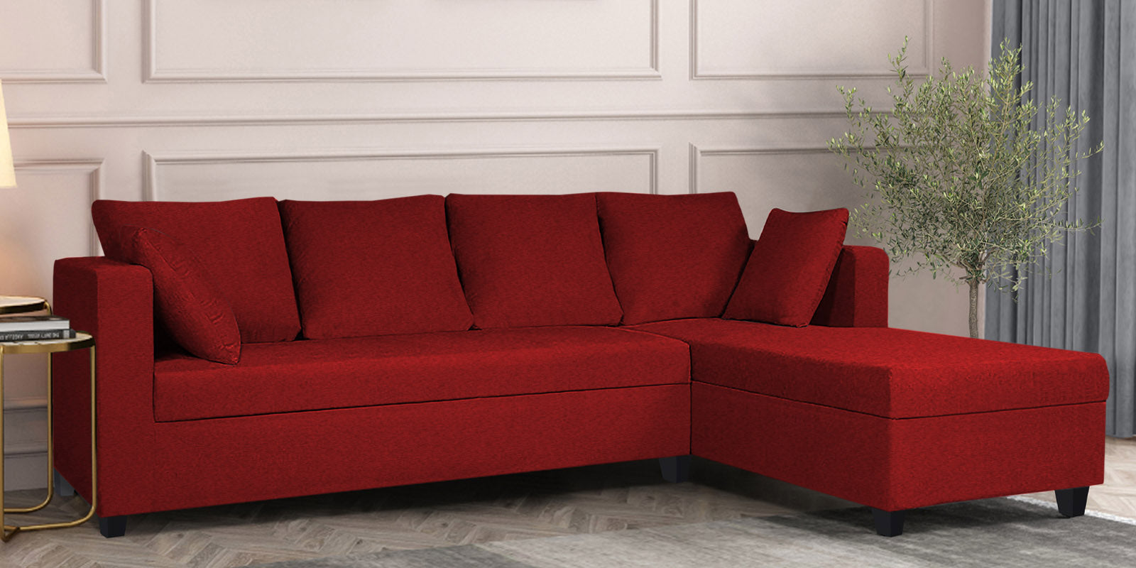 Nebula Fabric LHS Sectional Sofa (3+Lounger) in Blood Maroon Colour
