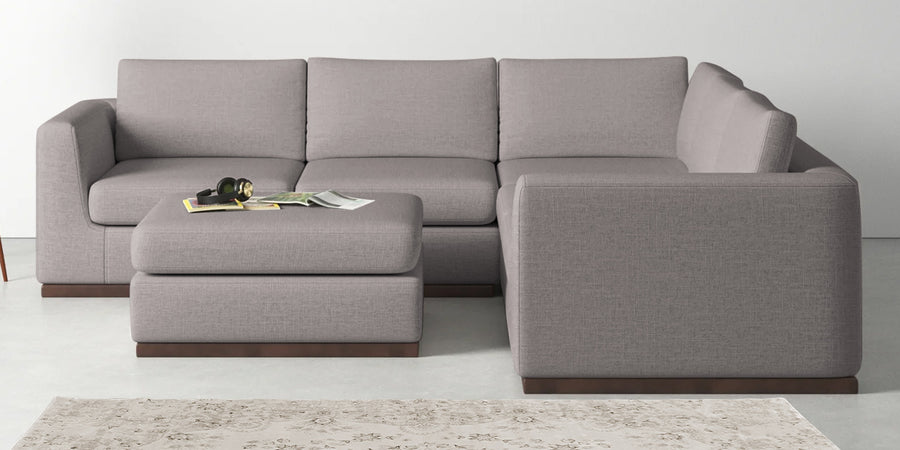Freedom Velvet 6 Seater Rhs Corner Sofa In Pearl Grey Colour With Ottoman - Febonic Living