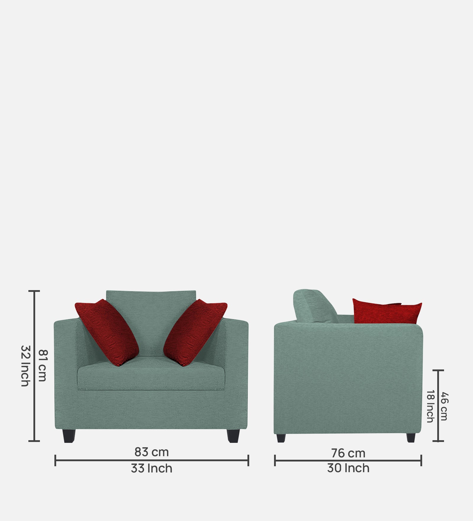 Nuska Fabric 1 Seater Sofa in Suka Grey Colour