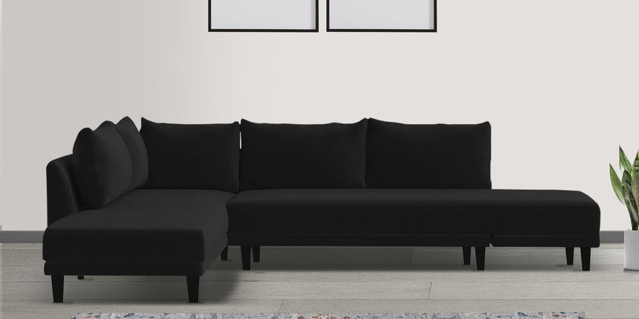 Ira Fabric Rhs 6 Seater Convertible Sofa Cum Bed In Zed Black Colour - Febonic Living