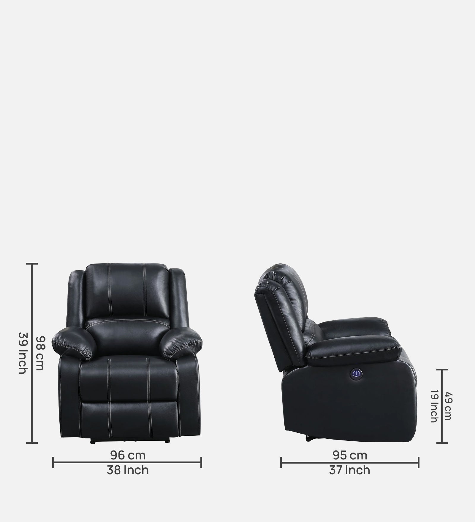 Santo Leather Motorized 1 Seater Recliner In Dark Black Leather Finish