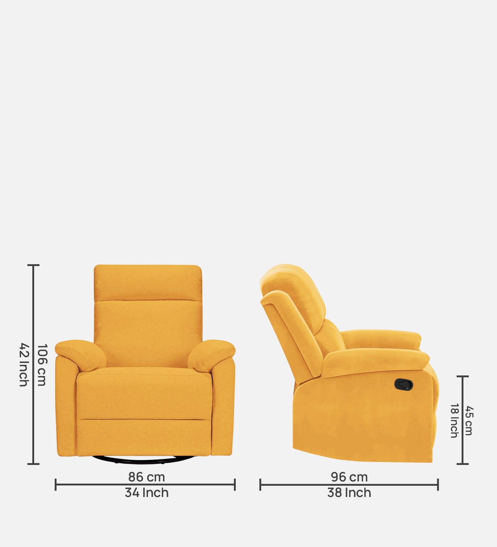 Mandy Velvet Manual 1 Seater Recliner In Turmeric Yellow Colour