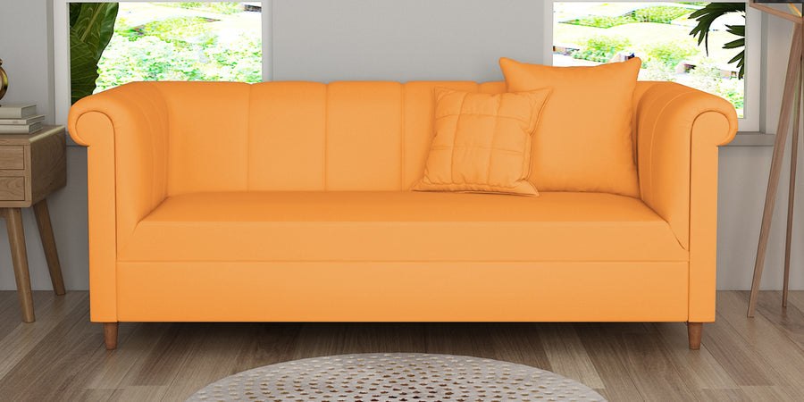Rubi Velvet 3 Seater Sofa In Tangerine Orange Colour - Febonic Living