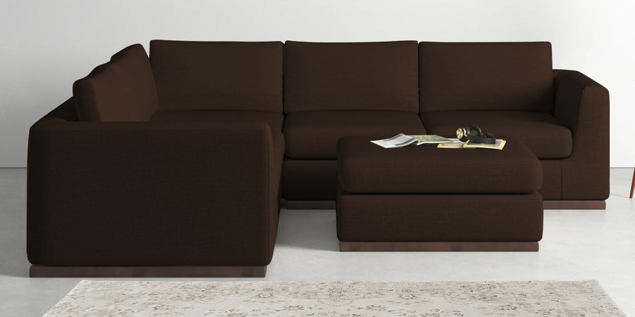 Freedom Velvet 6 Seater Lhs Corner Sofa In Cholocate Brown Colour With Ottoman - Febonic Living