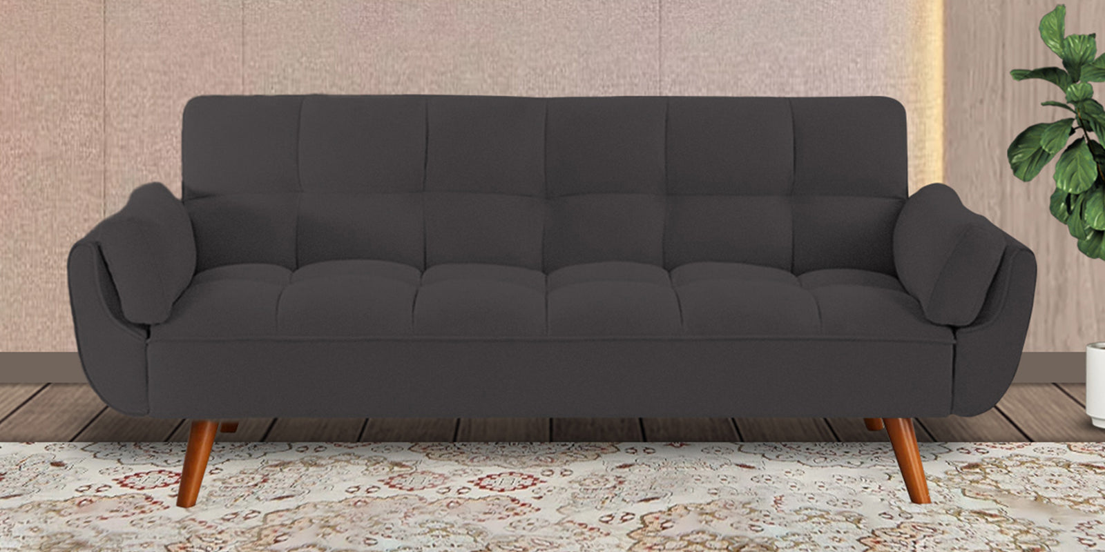 Melano Fabric 3 Seater Convertible Sofa Cum Bed in Maba Grey Colour