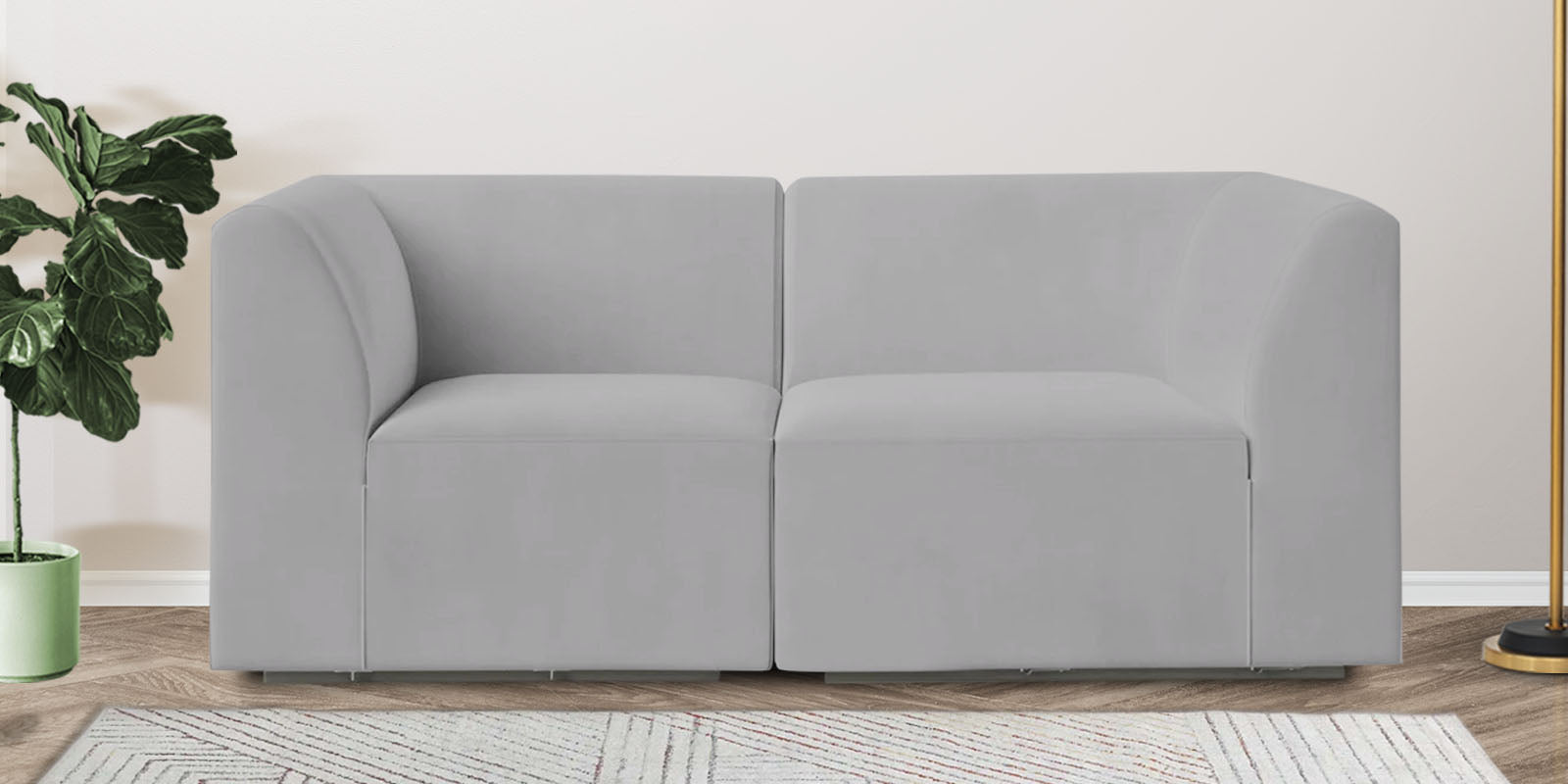 Bufa Velvet 2 Seater Sofa in Light Grey Colour With Storage