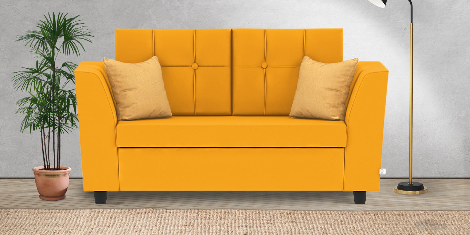 Nestin Velvet 2 Seater Sofa in Safforn Yellow Colour