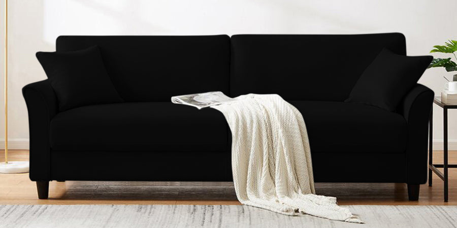 Daroo Velvet 3 Seater Sofa In Adam Black Colour - Febonic Living