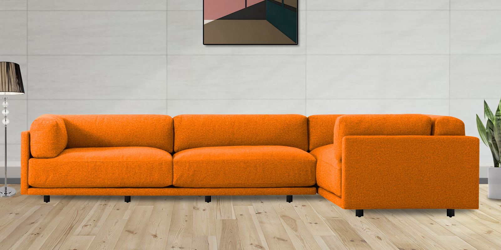 Nixon Fabric 6 Seater LHS Sectional Sofa In Vivid Orange Colour