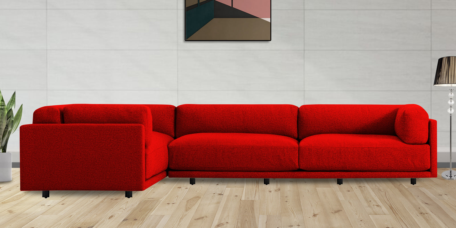 Nixon Fabric 6 Seater RHS Sectional Sofa In Ruby Red Colour