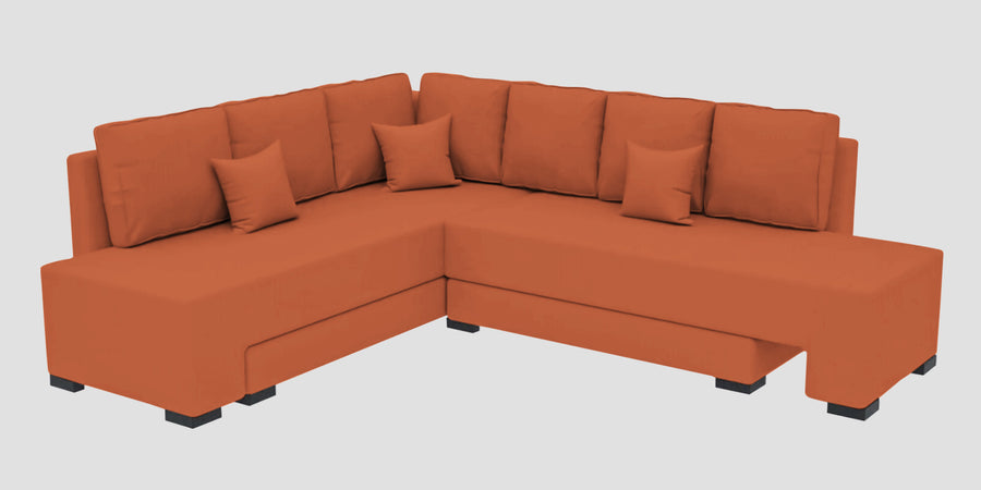 Corby Velvet Lhs 6 Seater Convertible Sofa Cum Bed In Yam Orange Colour - Febonic Living