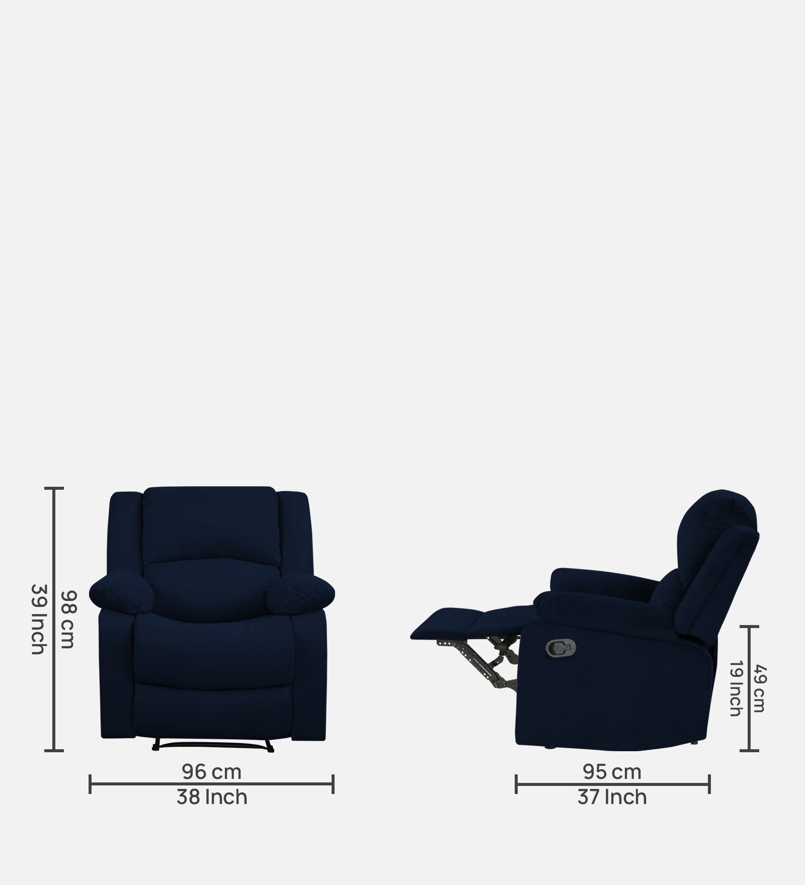 Henry Velvet Manual 1 Seater Recliner In Dark Blue Colour