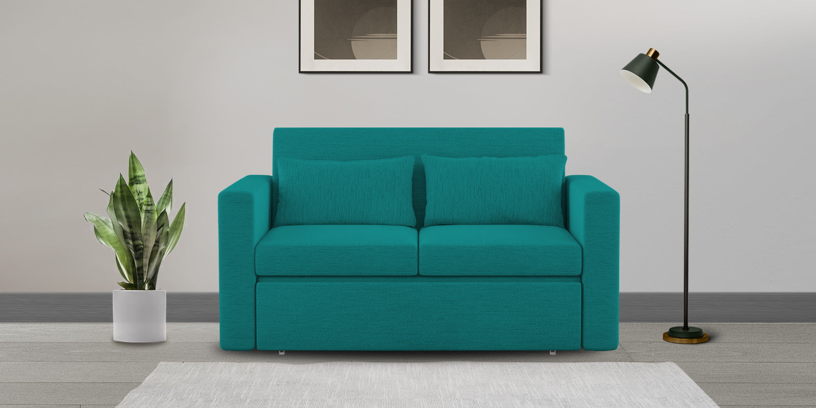 River Fabric 2 Seater Pull Out Sofa Cum Bed In Sea Green Colour