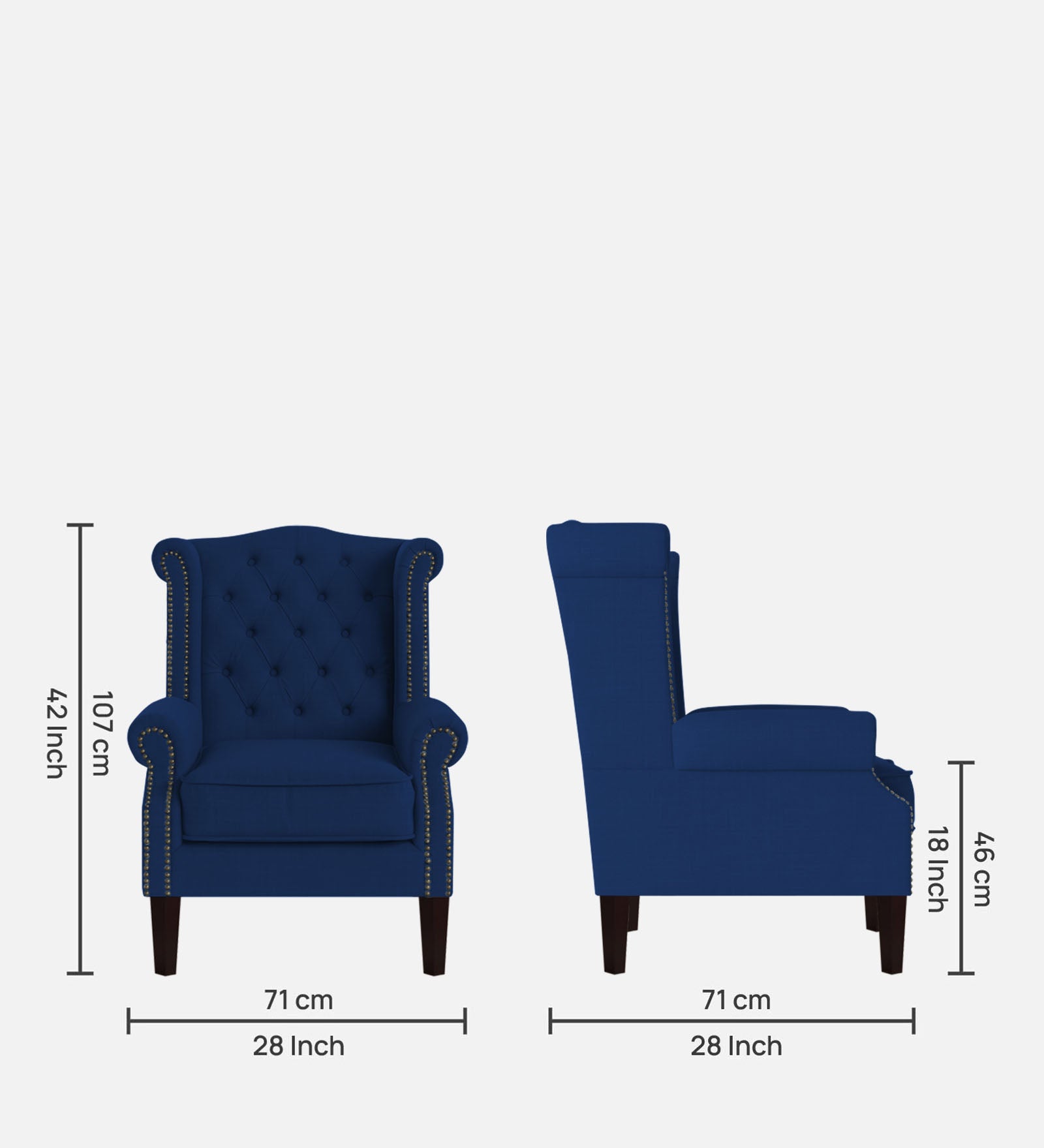 Neyub Fabric Wing Chair in Royal Blue Colour