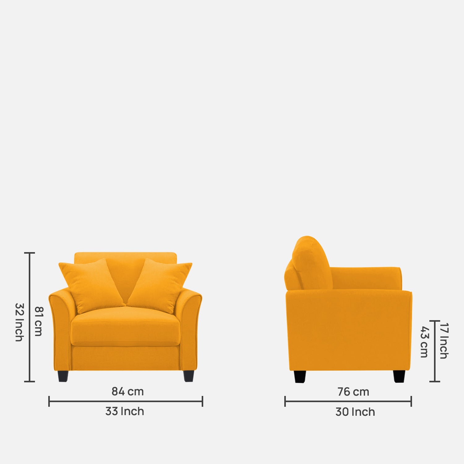 Daroo Velvet 1 Seater Sofa In Safforn Yellow Colour