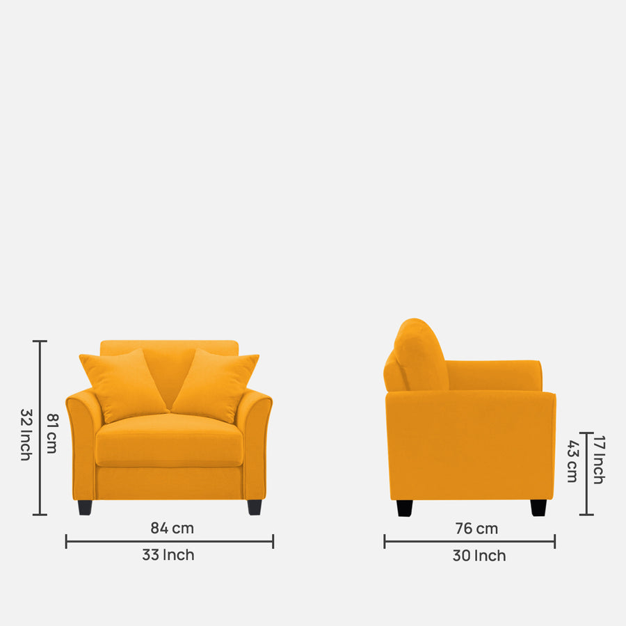 Daroo Velvet 1 Seater Sofa In Safforn Yellow Colour - Febonic Living