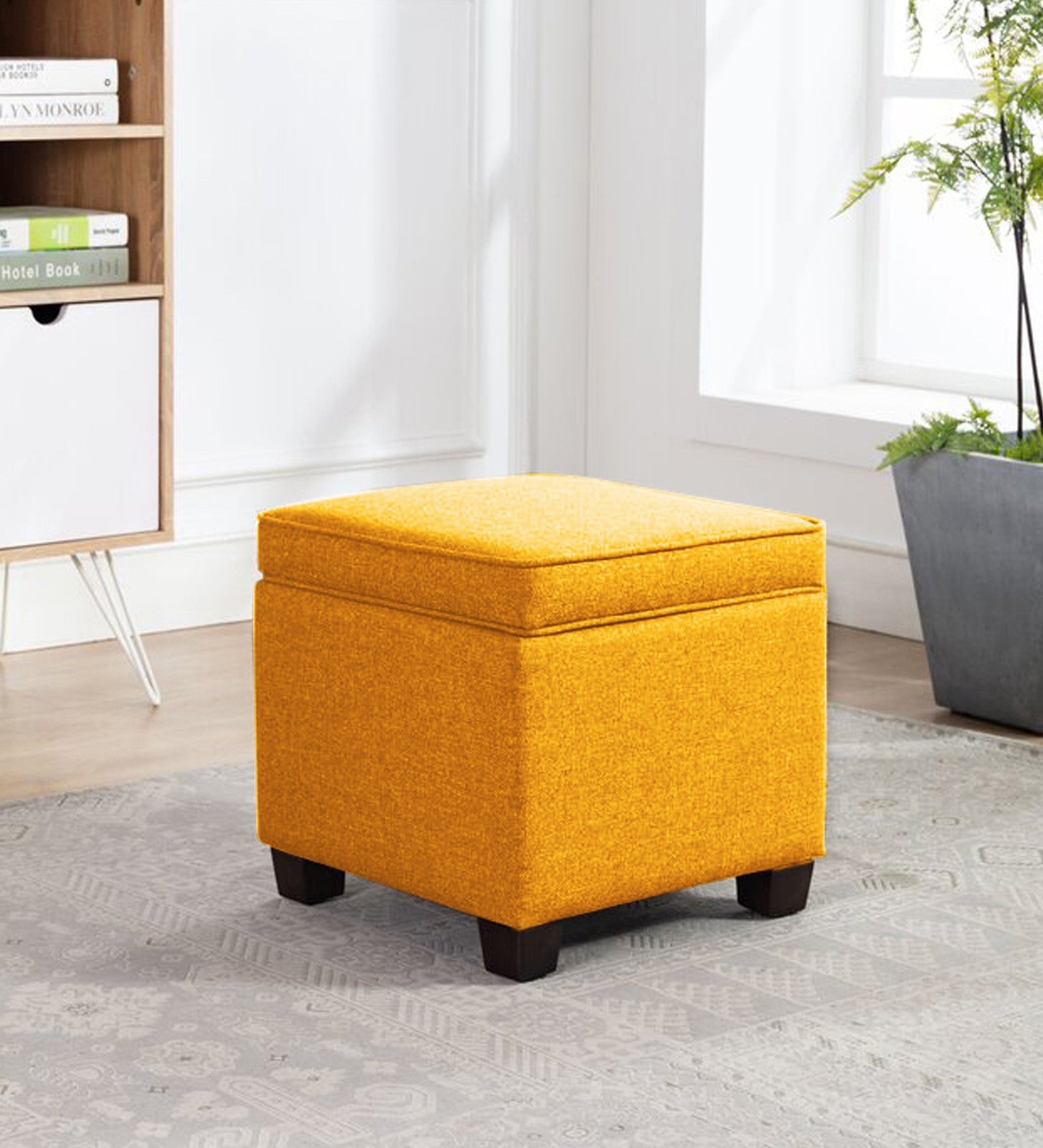 Sudan Fabric Storage Ottoman in Bold Yellow Colour