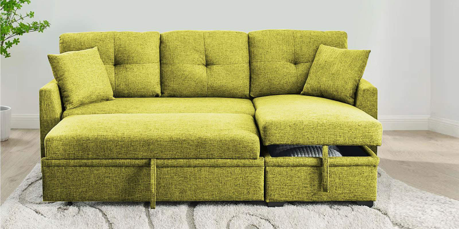 Jody Fabric 3 Seater Pull Out Sofa Cum Bed In Parrot Green Colour