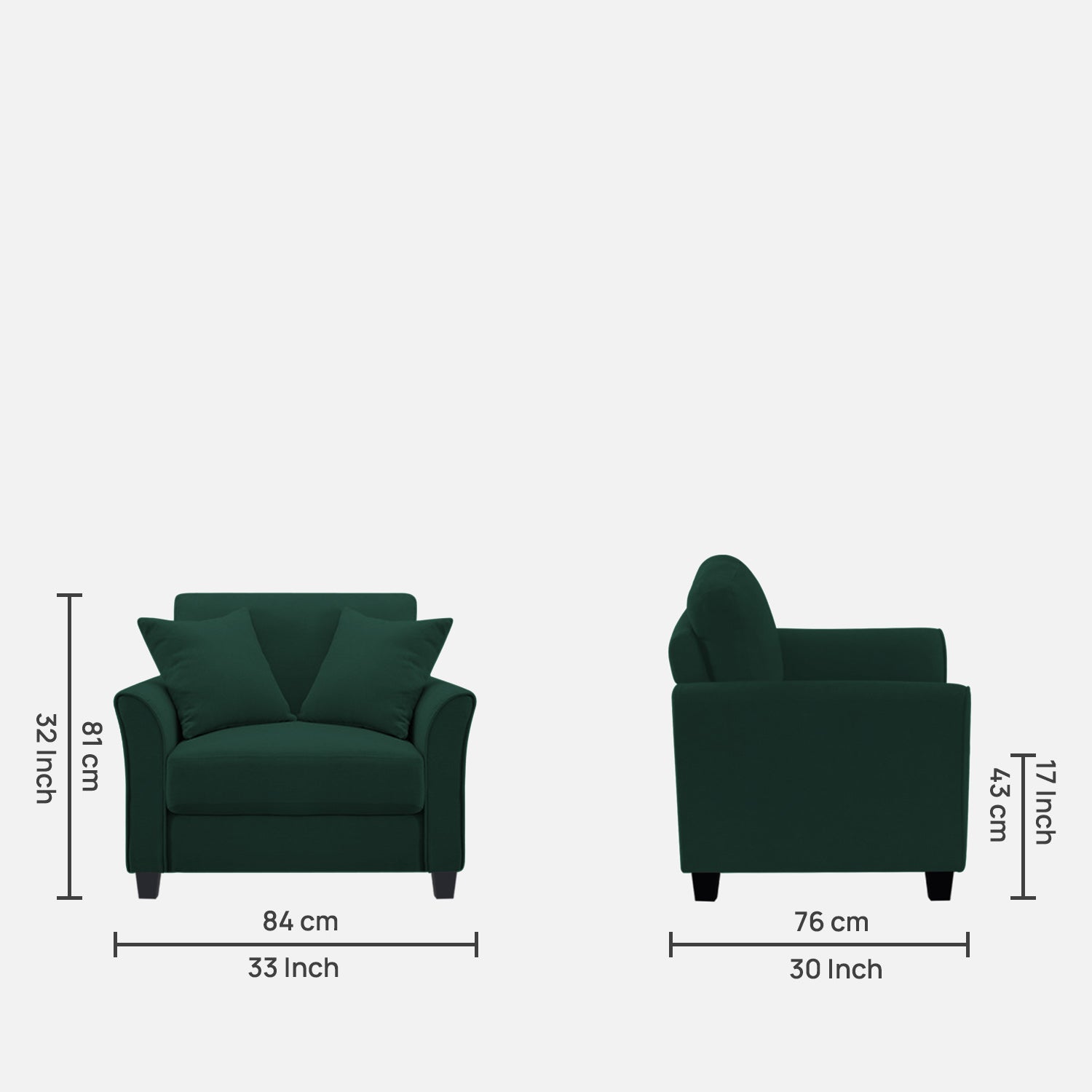 Daroo Velvet 1 Seater Sofa In Forest Green Colour