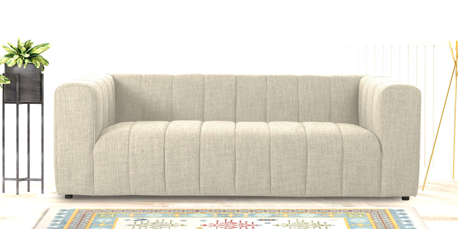 Lara Fabric 3 Seater Sofa in Ivory cream Colour