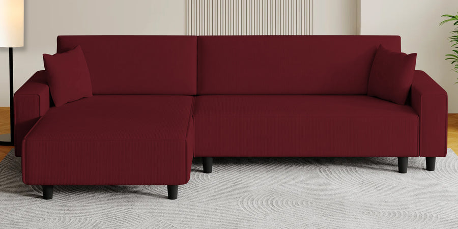 Peach Fabric Rhs 6 Seater Sofa Cum Bed With Storage In Blood Maroon Colour - Febonic Living