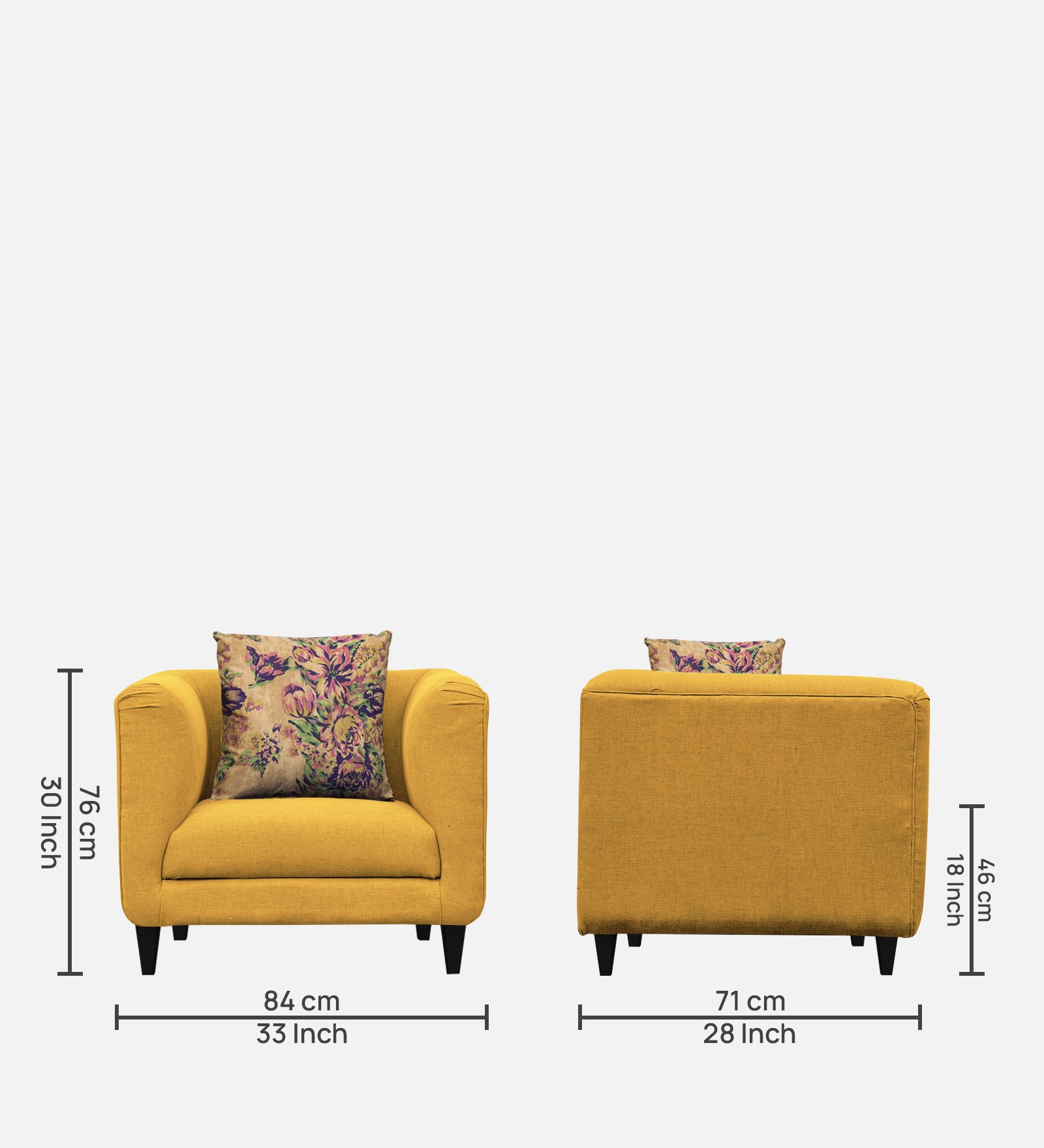 Niki Fabric 1 Seater Sofa in Bold Yellow Colour