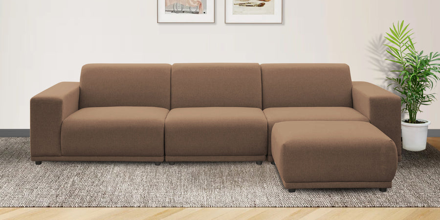 Adam Fabric Rhs Sectional Sofa 3 Ottoman Lounger In Cookie Beige Colour - Febonic Living