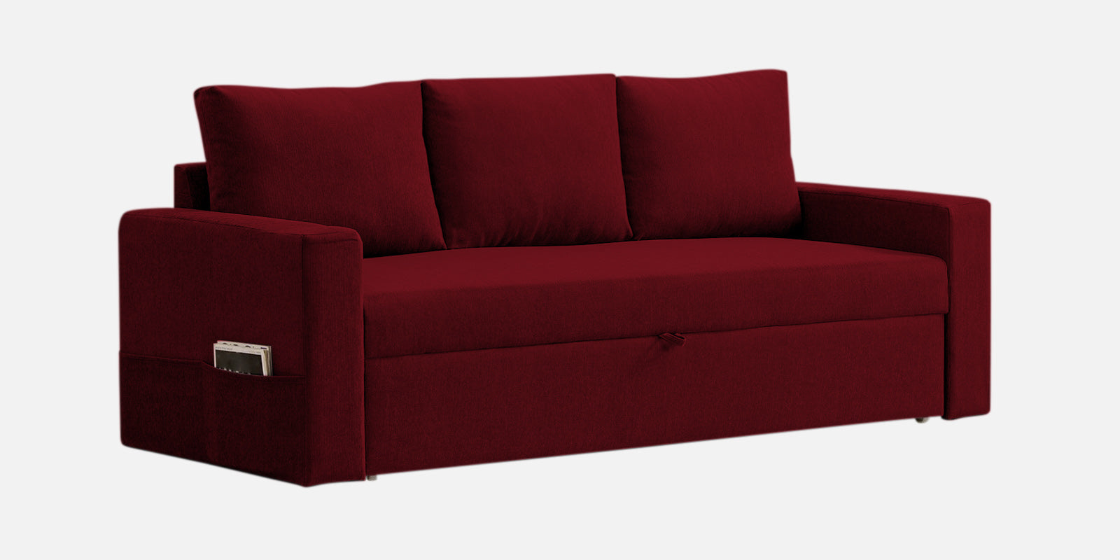 Kara Fabric 3 Seater Pull Out Sofa Cum Bed in Ruby Red Colour