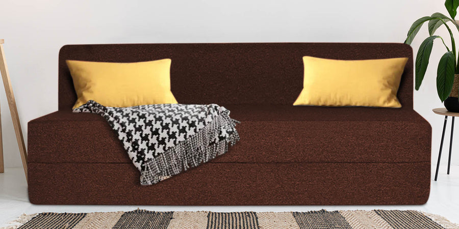 Fleepy Fabric 3 Seater Foldable Sofa Cum Bed In Coffee Brown Colour - Febonic Living