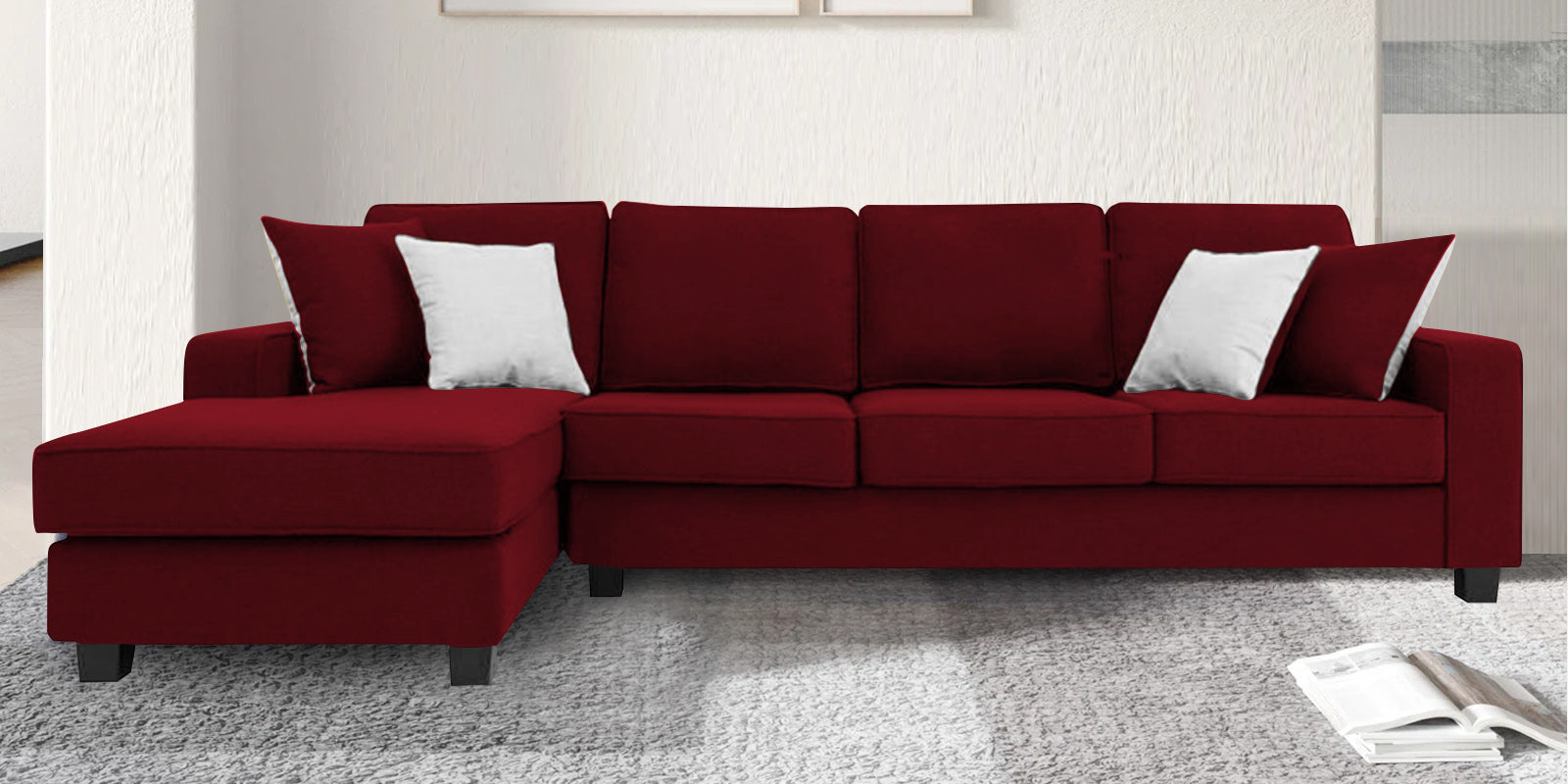 Ladybug Fabric RHS Sectional Sofa (3+Lounger) In Ruby Red Colour