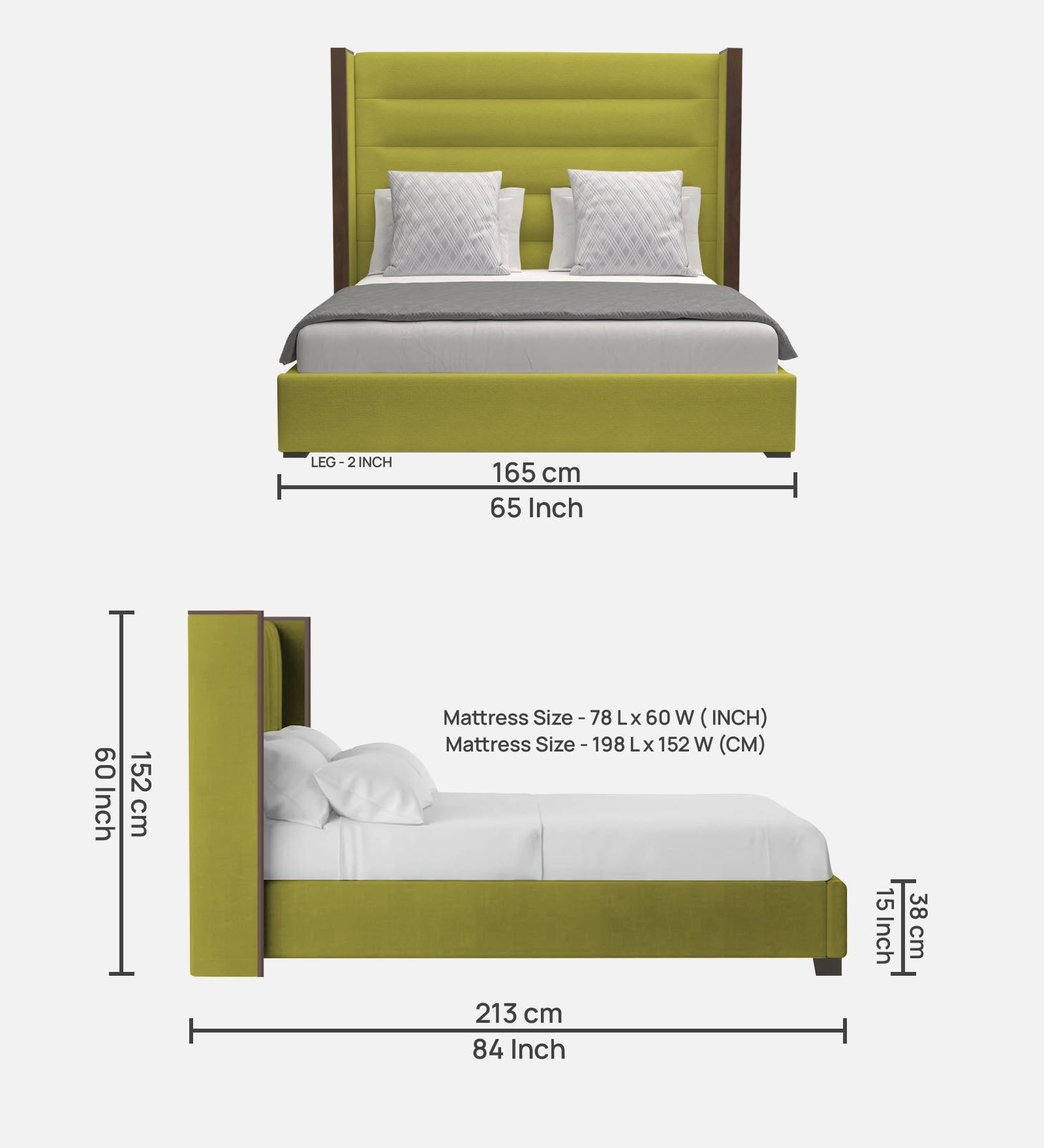 Sunny Fabric Queen Size Bed In Parrot Green Colour