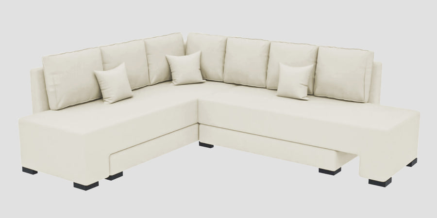 Corby Velvet Lhs 6 Seater Convertible Sofa Cum Bed In Warm White Colour - Febonic Living