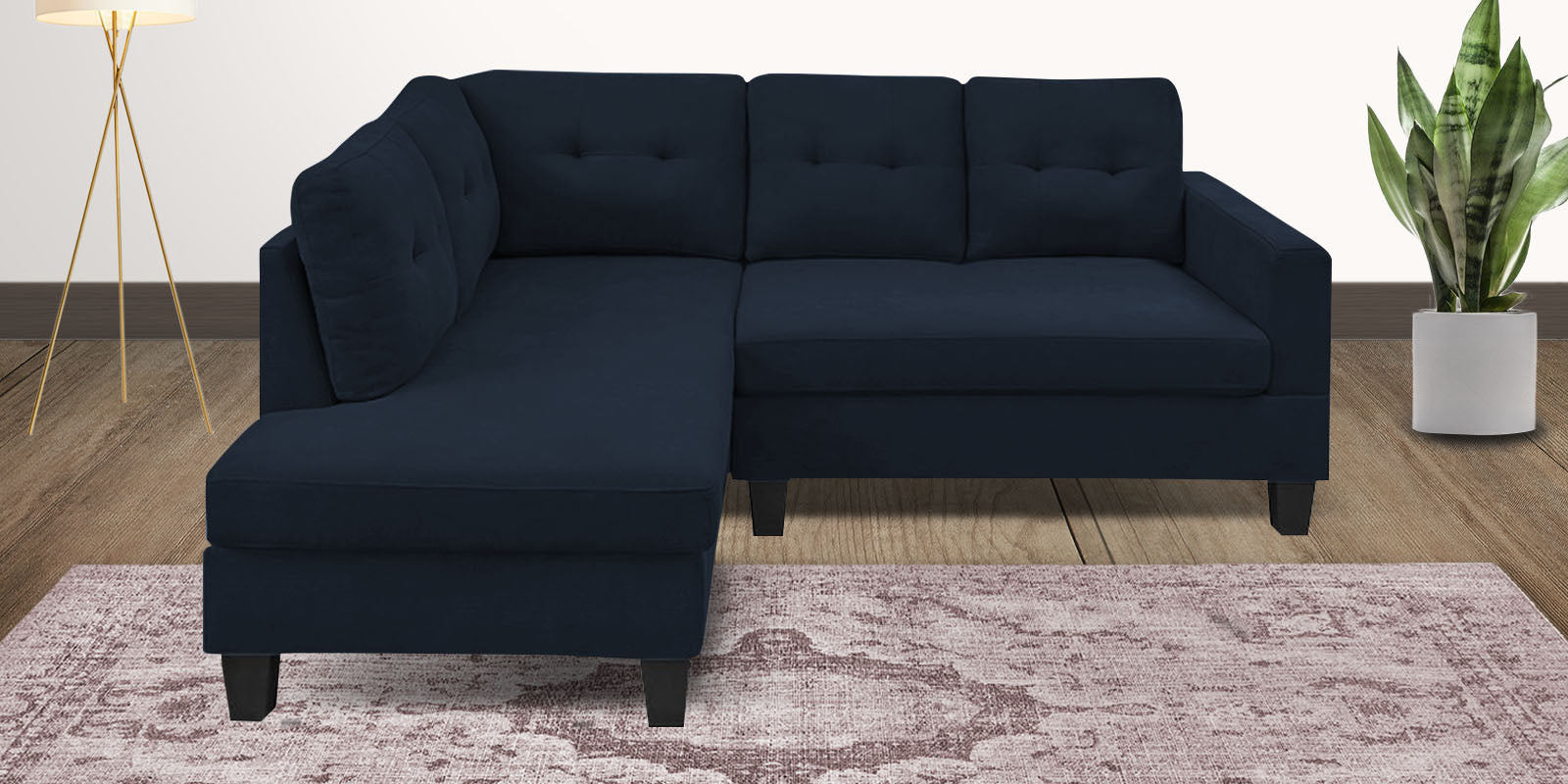 Thomas Fabric RHS Sectional Sofa (2+Lounger) in Denim Blue Colour