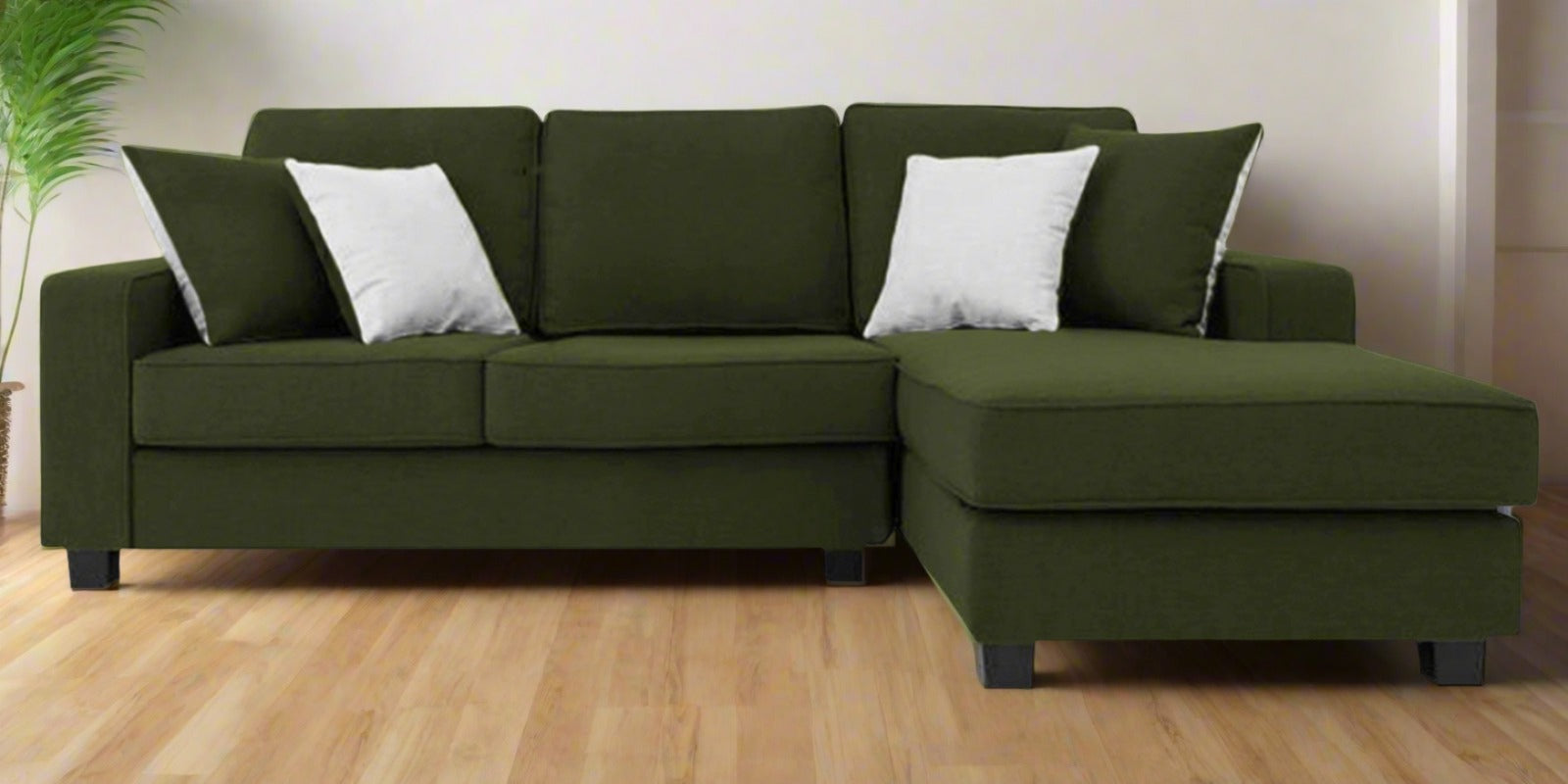 Ladybug Fabric LHS Sectional Sofa (2+Lounger) In Olive Green Colour