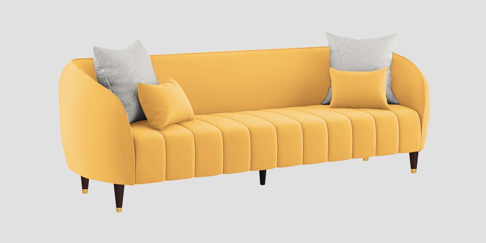 Hairo Velvet 3 Seater Sofa In Turmeric Yellow Colour