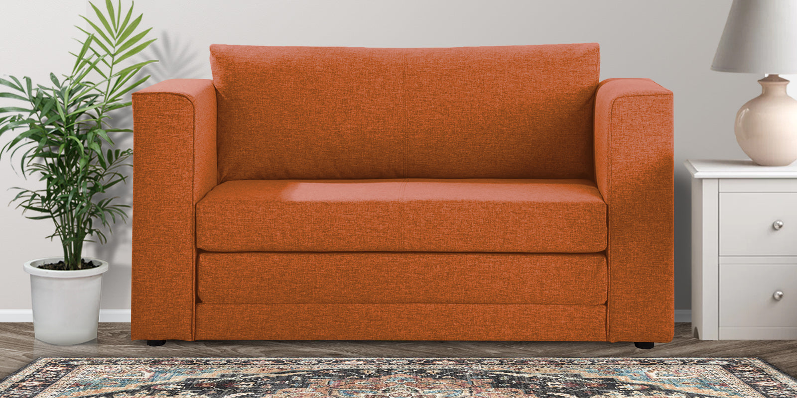 Kenia Fabric 2 Seater Convertible Sofa Cum Bed in Vivid Orange Colour