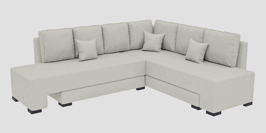 Corby Velvet Rhs 6 Seater Convertible Sofa Cum Bed In Bone Grey Colour - Febonic Living