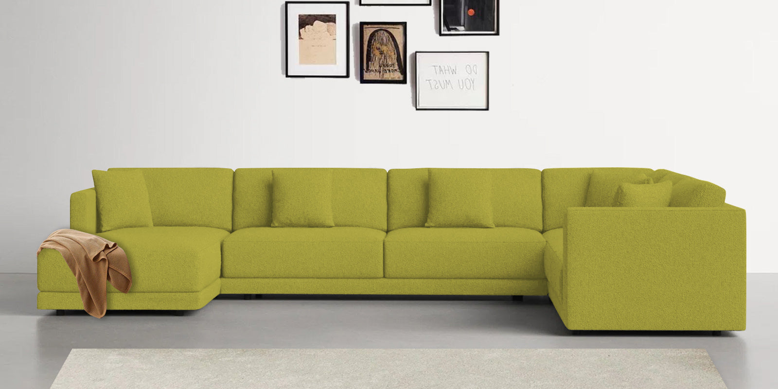 Carlin Fabric RHS 8 Seater Sectional Sofa In Parrot Green Colour