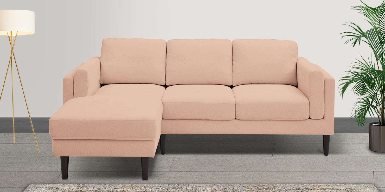 Creata Fabric RHS Sectional Sofa (2+Lounger) in Cosmic Beige Colour by Febonic