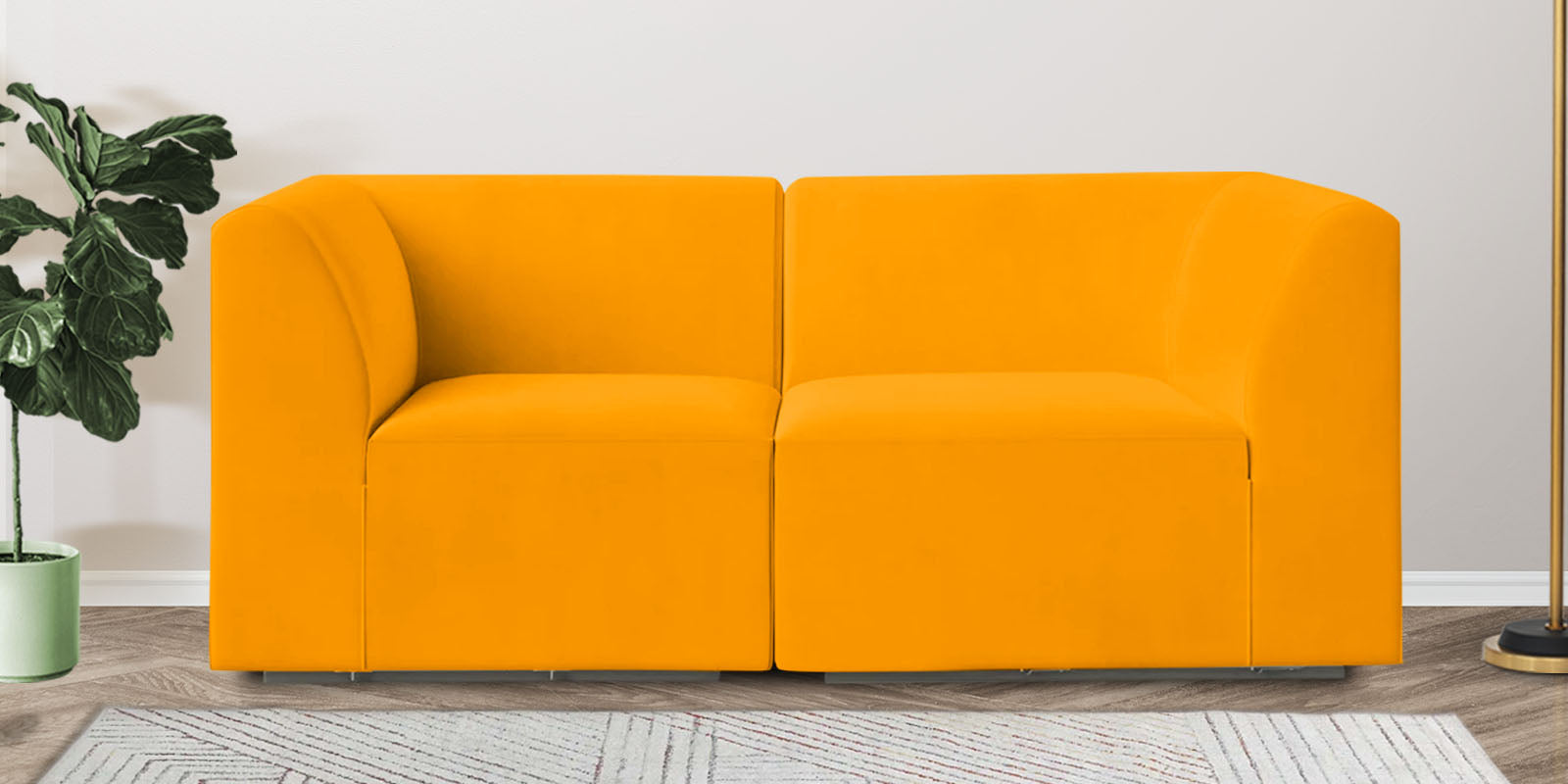 Bufa Velvet 2 Seater Sofa in Saffron yellow Colour With Storage