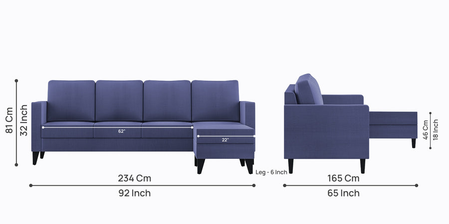Nori Fabric Lhs Sectional Sofa 3 Lounger In Slate Blue Colour - Febonic Living