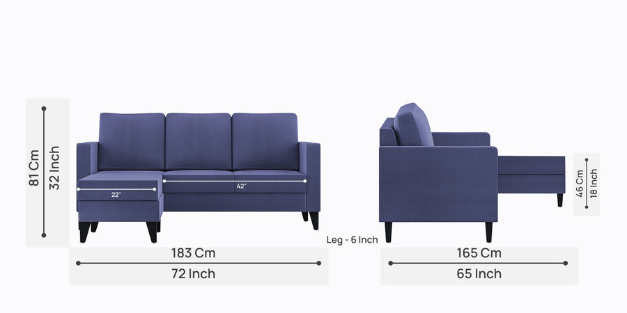 Nori Fabric Rhs Sectional Sofa 2 Lounger In Slate Blue Colour - Febonic Living