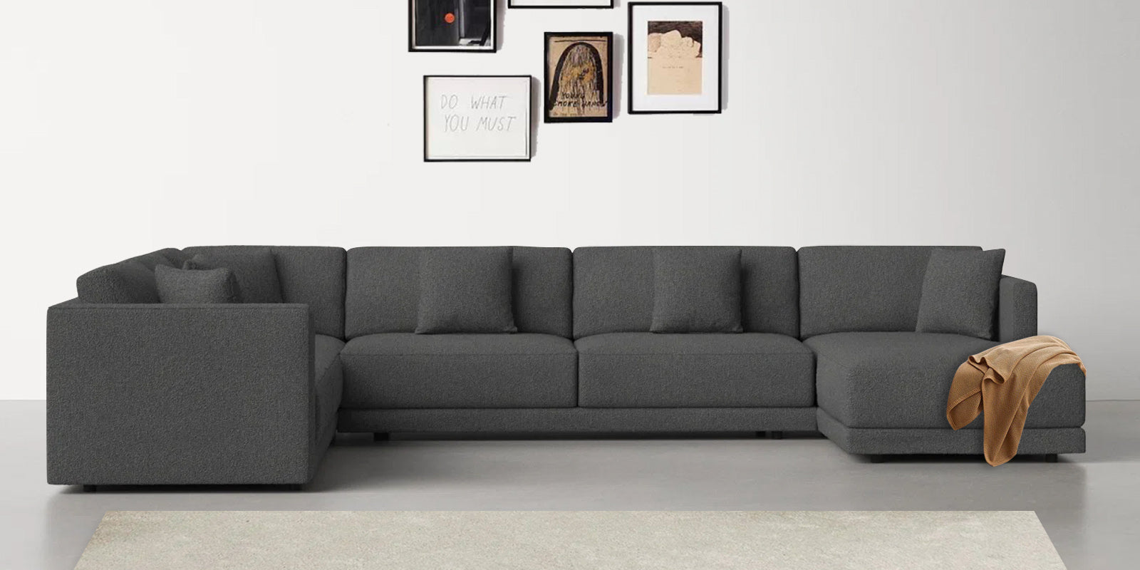 Carlin Fabric LHS 8 Seater Sectional Sofa In Charcoal Grey Colour