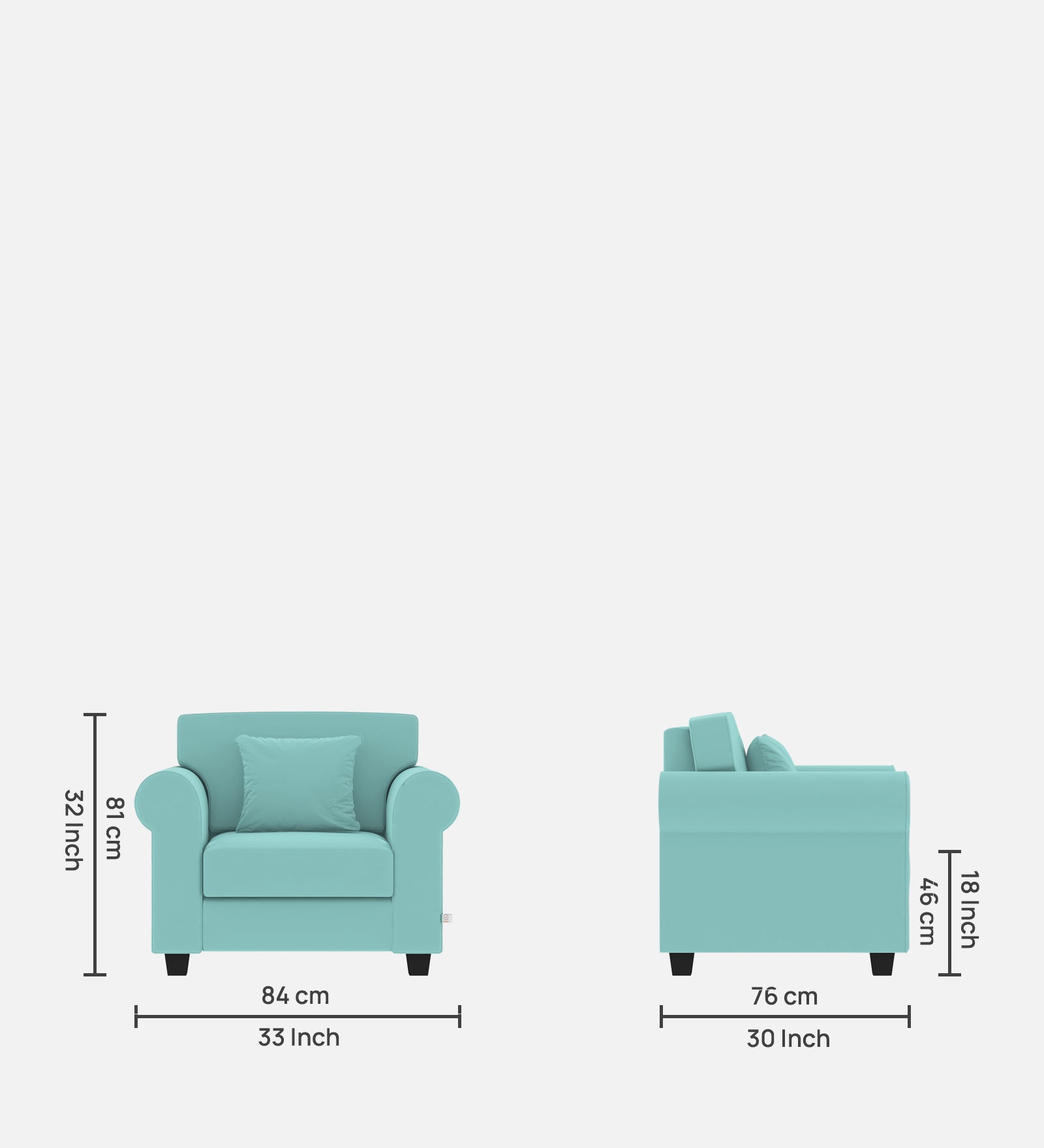 Numonk Velvet 1 Seater Sofa in Barmunda Aqua Colour