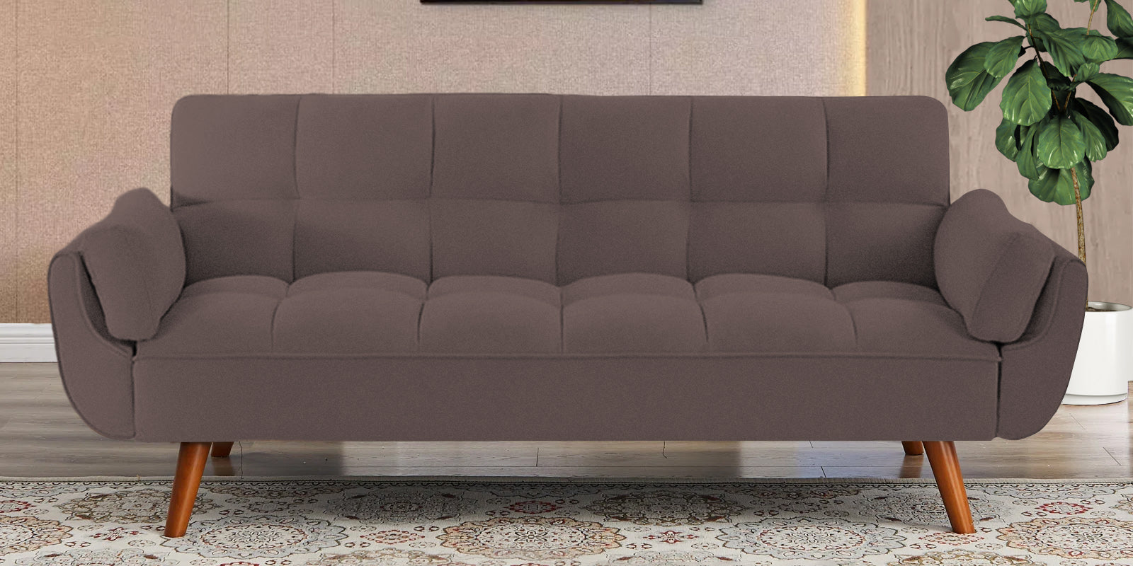 Melano Fabric 3 Seater Convertable Sofa Cum Bed in Caspa Brown Colour