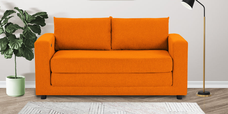 Roman Fabric 3 Seater Foldable Sofa Cum Bed In Vivid Orange Colour With Usb Port - Febonic Living