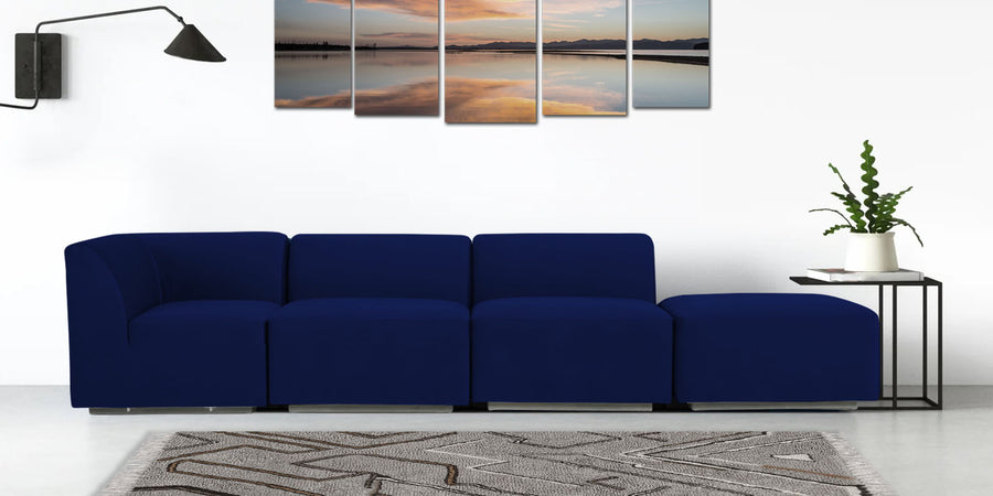 Bufa Velvet Rhs Sectional Sofa In Dark Blue Colour With Ottoman - Febonic Living